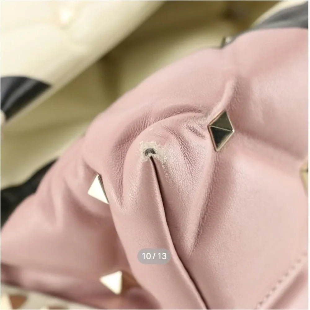 Valentino Garavani Pink and Cream Quilted Stud Satchel